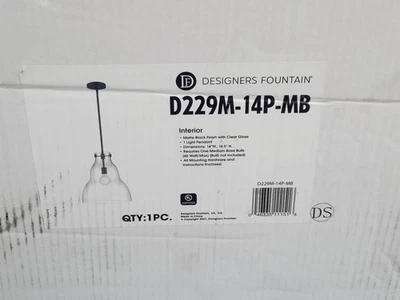 Colgante Designers Fountain Lakeview 1 luz, negro/claro - D229M-14P-MB Foto 1 de 4