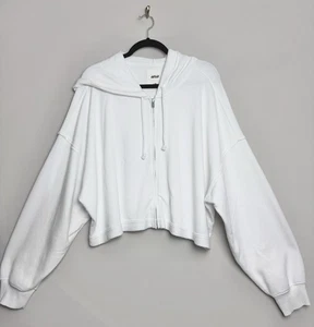 Aerie American Eagle Womens Size XXL Cropped Jacket Hoodie White Cotton Full Zip - Picture 1 of 6