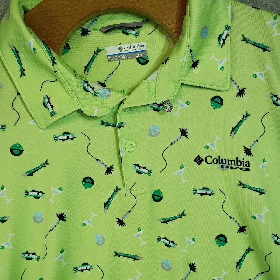 Polo Columbia PFG Hombre XL Pesca Martini Estampado Rendimiento Omni Tono Verde Foto 1 de 4