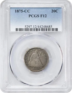 1875 CC 20C PCGS F12 BF2 Twenty Cent Piece CARSON CITY COIN - FAST FREE SHIPPING - Picture 1 of 3