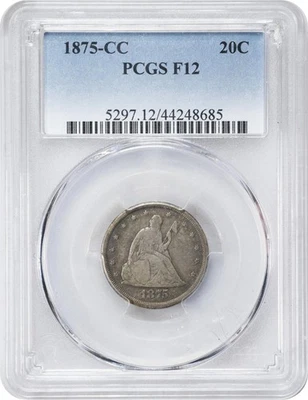 1875 CC 20C PCGS F12 BF2 Twenty Cent Piece CARSON CITY COIN - FAST FREE SHIPPING - Image 1 of 3