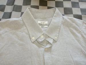 Reiss Roma Herren Leinenmischung Hemd L Grau Slim Fit Langarm Knopfleiste Kragen - Bild 1 von 6