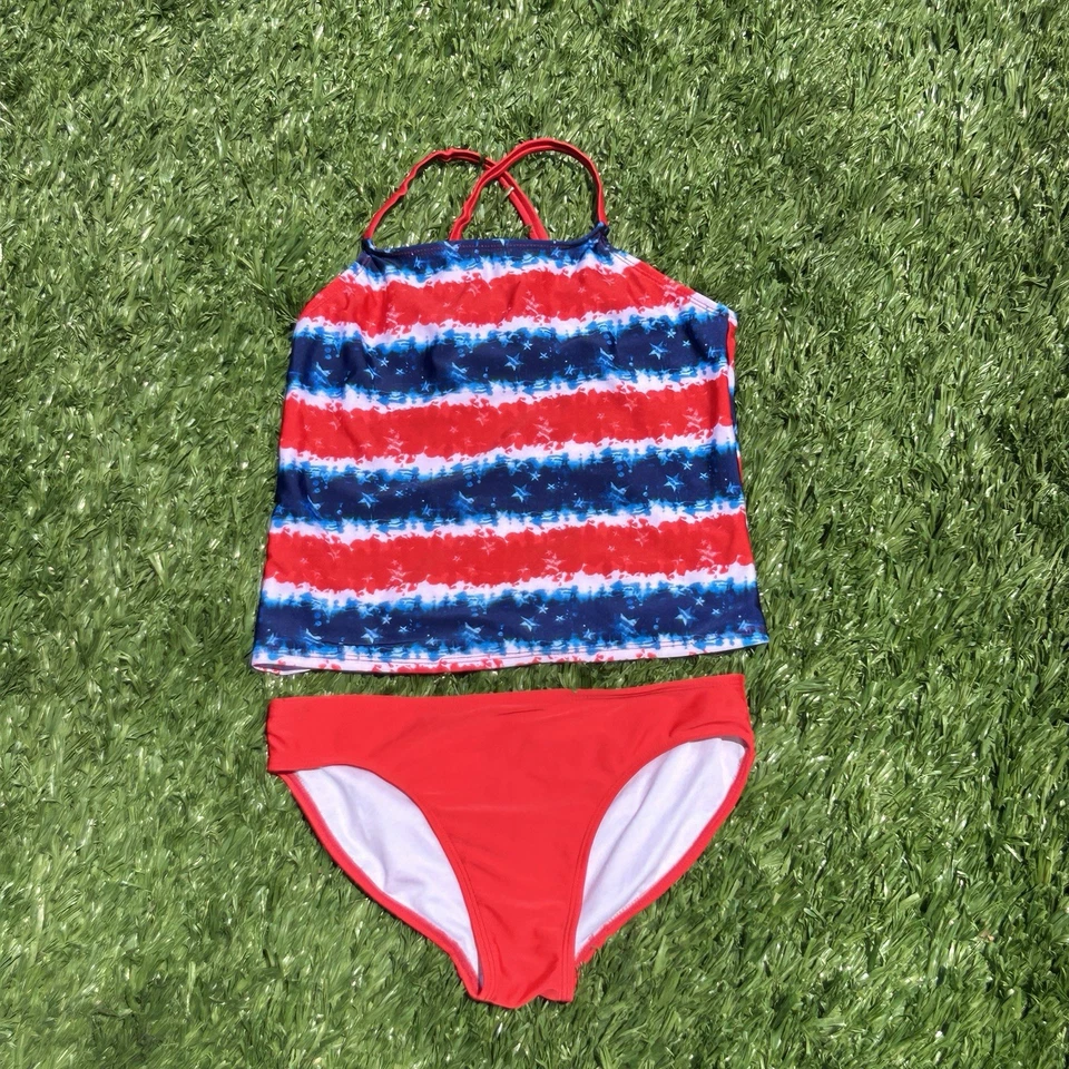 Conjunto de 2 piezas de traje de baño Tankini Ocean Pacific OP L/G 10-12 patriótico a rayas Foto 1 de 4