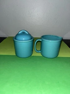 Mervyn’s Turquoise Stoneware Creamer & Sugar Bowl W/ Lid Set - Picture 1 of 5