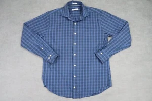 Peter Millar Shirt Mens Medium Blue Plaid Button Up Long Sleeve Pocket - Picture 1 of 13