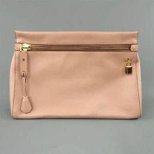 TOM FORD -Alix- Nude Textured Leather Gold Padlock Clutch Handbag - Picture 1 of 9