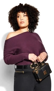 City Chic Fitted Rib Jumper Plum BNWT Ladies Plus Size M 18 - Picture 1 of 6