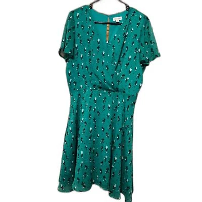 Women's Maison Jules Size 12 Green Faux Wrap Floral Dress - Image 1 of 4