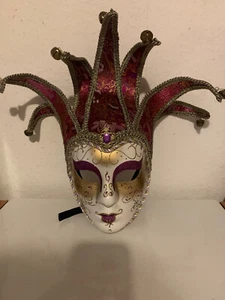 Maske Venezianisch Vollmaske mit Glöckchen Pappmaschee Karneval ungetragen - Bild 1 von 2