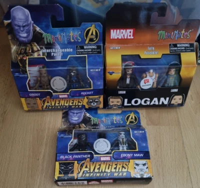 Marvel Mini Mates Paquete Sellado x 3 Groot, Rocket, Wolverine Logan Exclusivos Foto 1 de 4