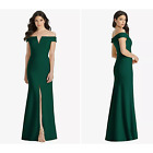 Dessy 3038 Hunter Green Off The Shoulder Notch Crepe Gown Trumpet Sz 14 New