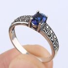 MARCASITE SIMULATED SAPPHIRE .925 SOLID STERLING SILVER RING SIZE 8 #53483