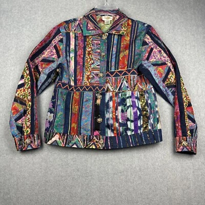 Sandy Starkman Blazer Womens S Colorful Wearable Art Button Up Silk Blend Floral - Image 1 of 4