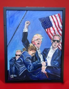 Trump Icónico Asesinato Attemp Lucha Original MBollen Pintura al óleo Arte Trump - Imagen 1 de 12