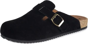Womens Suede Clogs Mens Leather Mules Cork Footbed Sandals with Arch Support - Picture 1 of 12