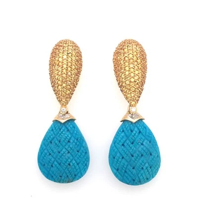 YELLOW SAPPHIRE AND CARVED TURQUOISE EARRINGS - Image 1 of 4