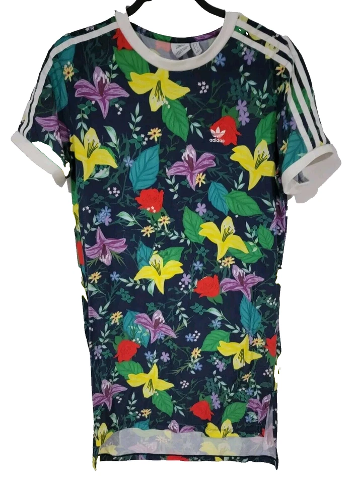 Adidas Originales Estampado Floral Manga Corta Camiseta Vestido Mujer Pequeño  Foto 1 de 4