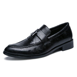 Men's Slip On Loafers Tassels Leather Pointy Toe Leisure Casual Shoes New Black