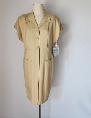 Vintage NWT Liz Claiborne Midi Dress Cap Sleeve Gold-Button Rayon Sand Sz.14 - Image 1 of 4