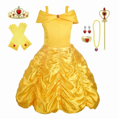2024 Girls Belle Costume Princess Fancy Dress & Accessories for Halloween Party - Image 1 of 4