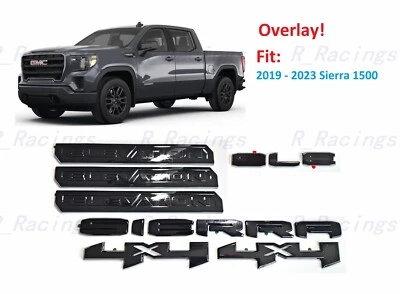 Superposición 7 piezas negro brillante Sierra Elevation 4x4 emblema SLE 2019-2024 Sierra 1500 Foto 1 de 4