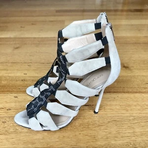 Sergio Rossi Beige Suede Sparkly Studded Peeptoe Heels, Size 36.5 EU/5.5 AUS - Picture 1 of 10