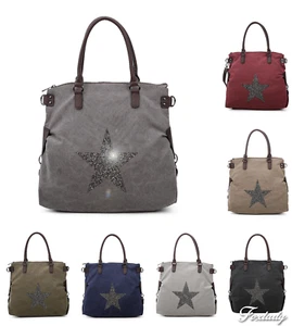 Women Large & Strong Sparkling Star Canvas Tote Hobo Work Bag Shoulder Handbag - Picture 1 of 12