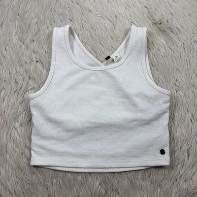 Roxy Women's M White Textured Good Keepsake Crop Top Criss Cross Open Back - Image 1 of 4