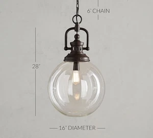 Pottery Barn Duke Oversized Recycled Glass & Metal Pendant (16") - Picture 1 of 5