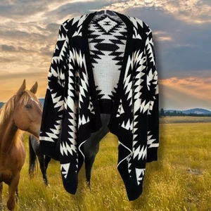 Vintage 90er Western Damen M Strickjacke Pullover Rodeo Native Cowgirl High-Low Saum - Bild 1 von 3