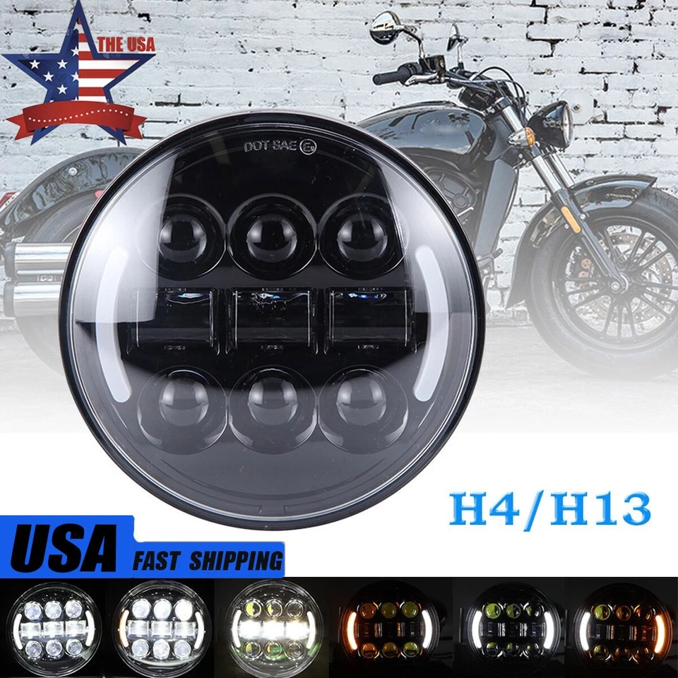 Faro LED 5-3/4" 5,75" con anillo DRL señales de giro para Indian Scout 2015-2021  Foto 1 de 4
