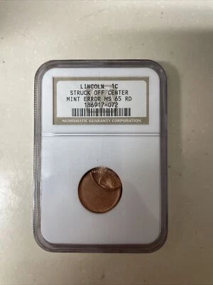 Lincoln 1c Struck Off Center Mint Error MS 65 RD - Image 1 of 2