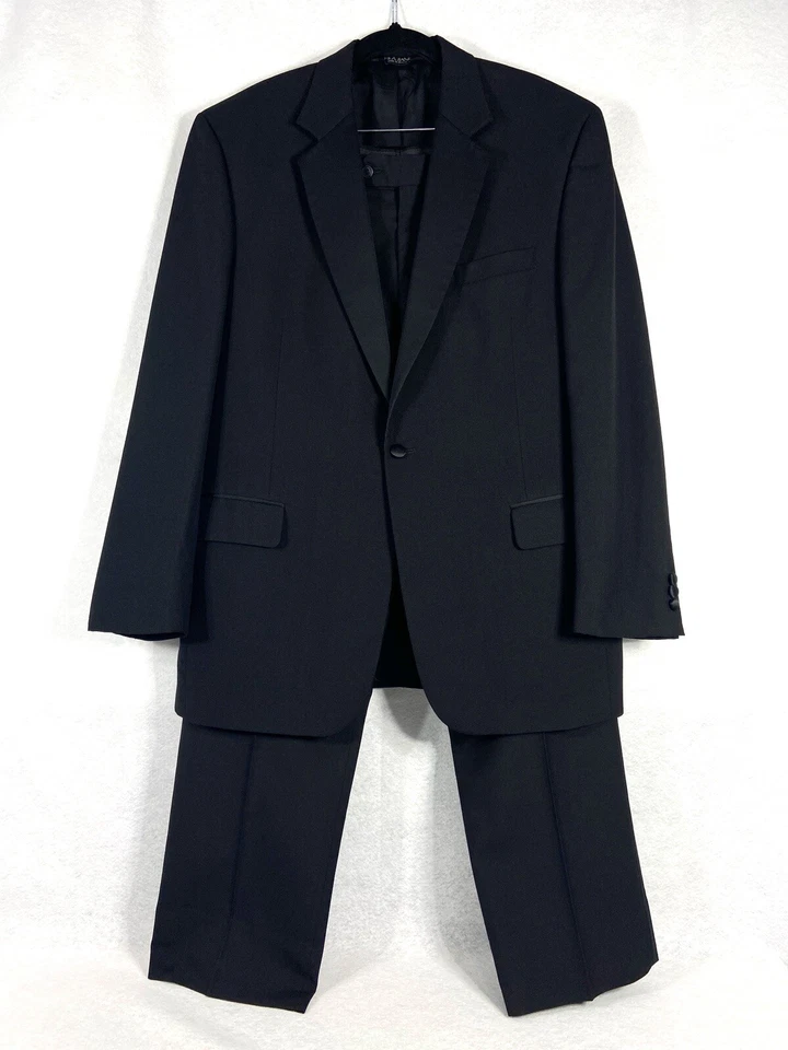 Jos A Bank 2PC Tuxedo Suit Mens 43R Black 100% Worsted Wool - Image 1 of 4