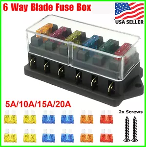 Blade Fuse Box Block Holder 12-24V 6 Way Car Boat Power Distribution Panel Board - Picture 1 of 12