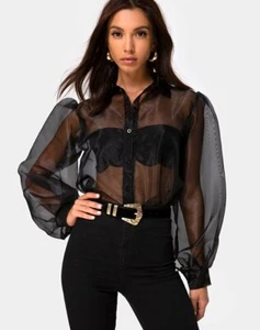MOTEL Sheer Shirt Makiza Top Shirt Mesh Black Size S - Picture 1 of 9
