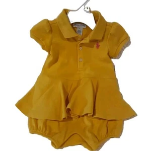 Ralph Lauren Romper Dress Girls 3M BRIGHT Yellow Collared Classic Pony LOGO $45R - Picture 1 of 19