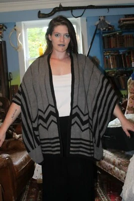New York & Company L/ XL Gray Black Sweater Wrap   - Image 1 of 4