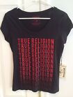 NWT True Religion Women's TR Fade Away S/S Rounded V Neck Black Tee Size Small