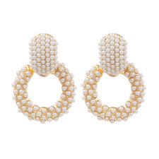 Pearl Statement Stud Earrings Gold Plated Woman Jewelry Gift 