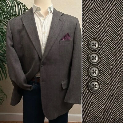 HASPEL BLAZER SIZE 44 LAMBSWOOL GRAY HERRINGBONE SPORT COAT SUIT JACKET - Image 1 of 4
