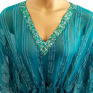 DREAMKEEPER L - XL- 100% SETA Copertura Avvolgente Caftano Spiaggia - VERDE GIADA Oro Nuovo con etichette - Foto 1 di 6