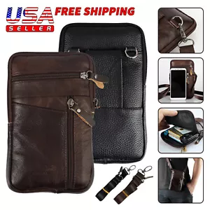 Men Small Leather Versatile Shoulder Belt Bag- Phone Pouch/ Wallet / Waist Pack - Picture 1 of 13