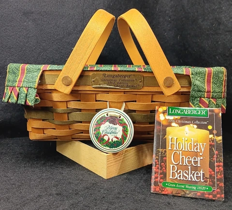 Longaberger 1996 Cheer Basket liner & Insert.Double Swinging Handles SHIPS FREE! Cover