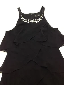 $400 Slny Fashions Women'S Black Beaded Petal-Tiered Shift Dress Petite Size 8p - Picture 1 of 5
