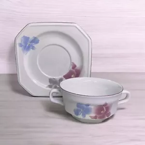 Mikasa Continental Beau Monde Flat Cream Soup Bowl & Saucer Set Floral VTG F3007 - Picture 1 of 16