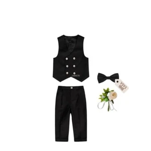 Boys ChildrenKids 4Piece Waistcoat Bowtie Birthday Formal WeddingParty Vest Suit - Picture 1 of 26