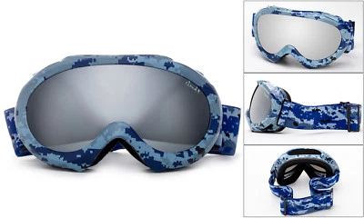 Cloud 9 - Ski Snowboarding Goggles Kids Blue Camouflage Silver Mirror Lens Snow