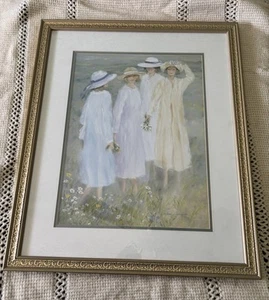 Summer Ladies Framed Art Print Helen Leveilee Gold Framed Matted 27x22.25” Vtg - Picture 1 of 12