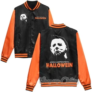1978 Unisex Halloween Negro Naranja Satinado Espeluznante Bombardero Universitario Prendas exteriores Chaqueta - Imagen 1 de 8