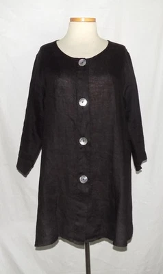 Habitat Button Cardigan Jacket Black 100% Linen Lightweight Bracelet Sleeve L Foto 1 de 4